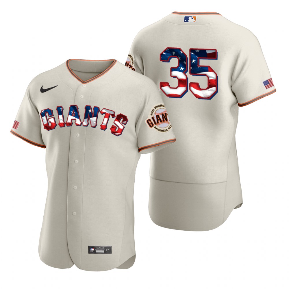 San Francisco Giants #35 Brandon Crawford Men Nike Cream Fluttering USA Flag Limited Edition Authentic MLB Jersey->san francisco giants->MLB Jersey